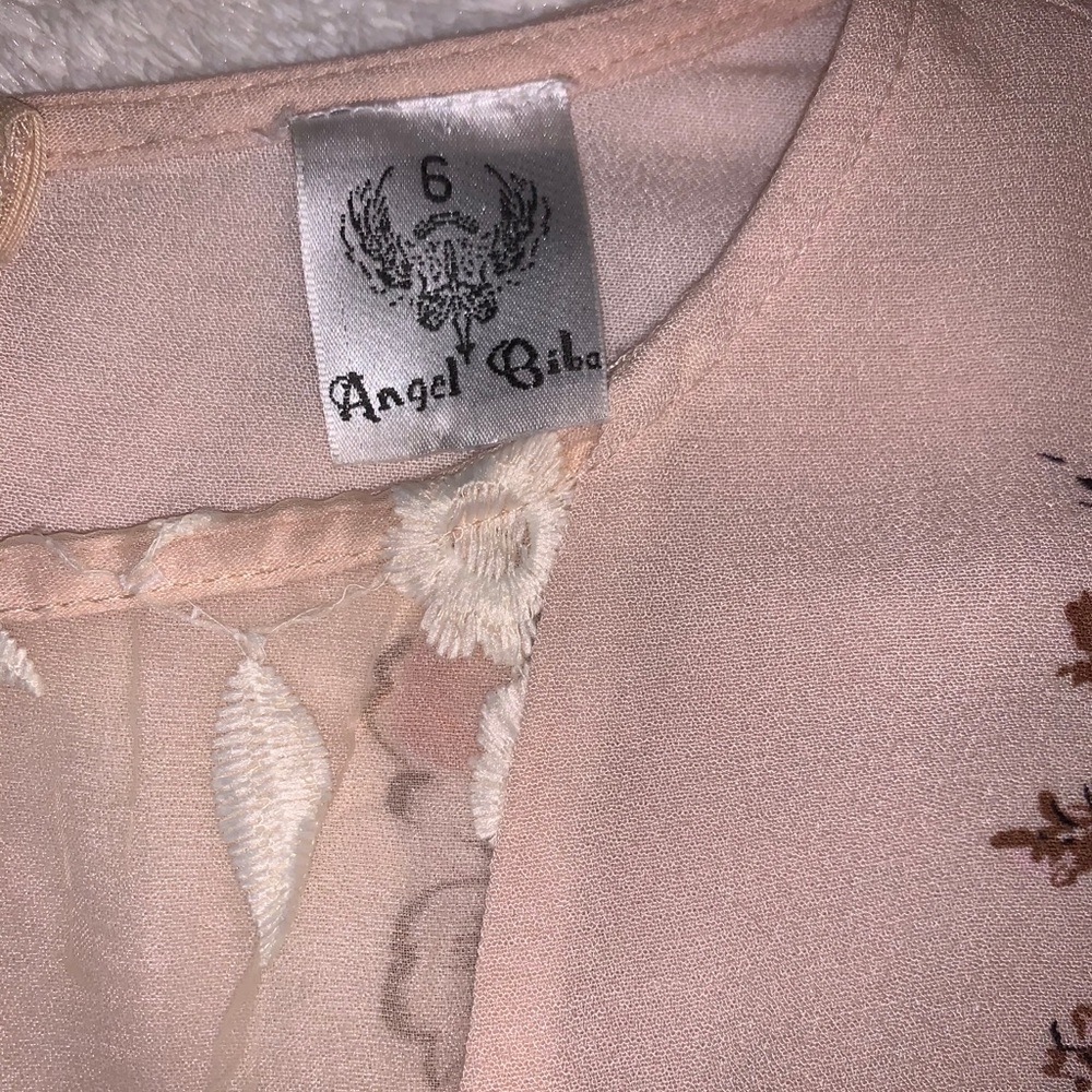 Pink Floral Romper with Cream Lace & Angel Sleeve - Picture 7 of 11